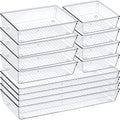 12 Pack Clear Plastic Drawer Organizer Set, Acrylic Non Slip Non Cracking Kitchen Drawer Storage Tray Large Size Divider, Multifunctional Storage for Cosmetics, Bathroom, Tools, Kitchen and Office - size: 12 PACK