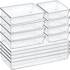 12 Pack Clear Plastic Drawer Organizer Set, Acrylic Non Slip Non Cracking Kitchen Drawer Storage Tray Large Size Divider, Multifunctional Storage for Cosmetics, Bathroom, Tools, Kitchen and Office - size: 12 PACK