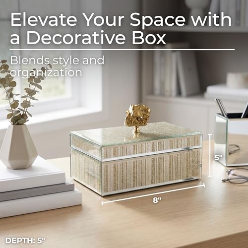 Decorative Storage Box for Home Decor – Modern Jewelry Box with Lid and Statement Handle for Living Room, Bathroom, or Office Display – Stylish Accent Organizer for Gifts or Keepsakes – 5" White