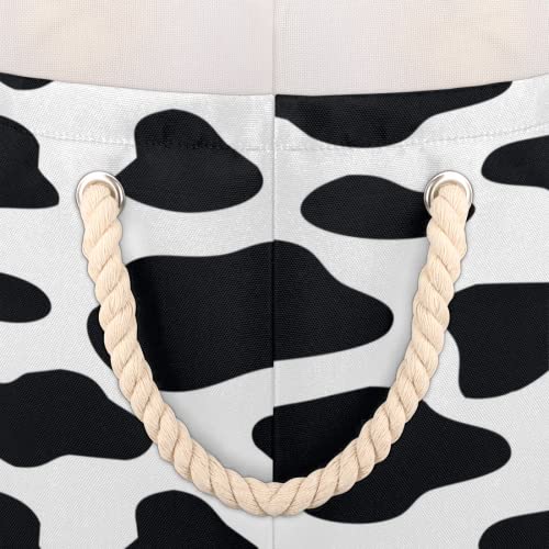 Pardick Large Round Storage Basket Black ans White Cow Skin Collapsible Circle Storage Bin Laundry Hamper With Handle for Kids Toy Blanket Dirty Clothes Towel Living Room Nursery Storage Organizer - color: D:Cow Skin