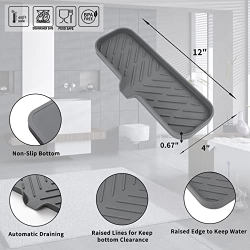 MicoYang Silicone Bathroom Soap Dishes with Drain Spout-Bathroom and Kitchen Sink Organizer,Sponge Holder,Dish Soap Tray,Perfect for Dispenser,Scrubber,Bottle,Cup on Sink or Counter-Grey 12"×4" - color: Grey, size: L(12"×4")