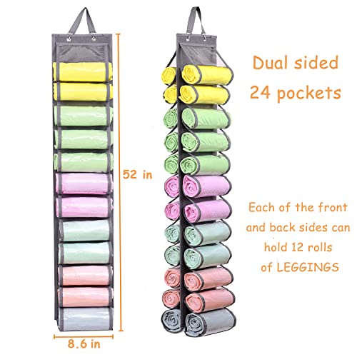 Legging Storage Bag Storage Hanger Can Holds 24 Leggings or Shirts Jeans Compartment Storage Hanger, Foldable Leggings Organizer Clothes Portable Closets Roll Holder(Grey) - color: Grey