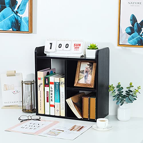 PAG Desktop Shelf Freestanding Wood Small Bookshelf Desk Supplies Organizers and Accessories Storage Display Rack Office Decor for Women, Black - color: Black, size: Style 2