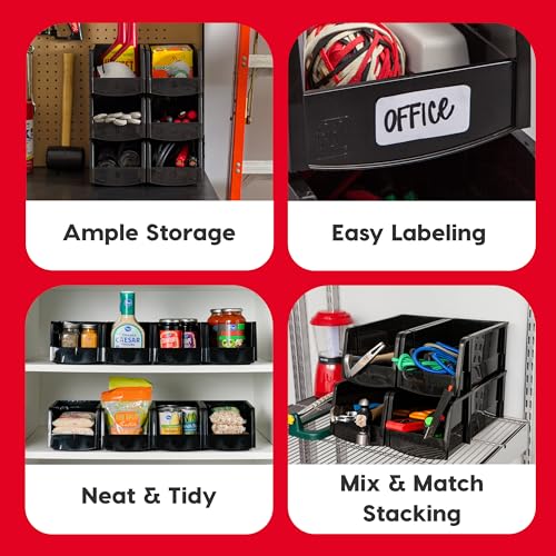 IRIS USA Stackable Storage Bins Open Front, 6 Pack, Plastic Hanging Organizer Caddy Basket for Hardware Crafts, Small Parts, Nuts and Bolts, Garage Tool Storage, Jumbo, Black - size: Jumbo - 6 Pack