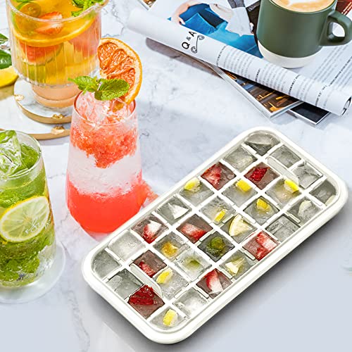 Ice Cube Tray with Lid and Bin, 2 Pack for Freezer, 64 Pcs Ice Cube Mold (White) - color: White