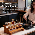 JinDoWin Cabinet Spice Organizer, Spice Organization for Cabinet, 3 Tier Spice Rack Organizer for Cabinet, Seasoning Organizer & Seasoning Rack, Kitchen Cabinet Organizer (1, Dark Bamboo)