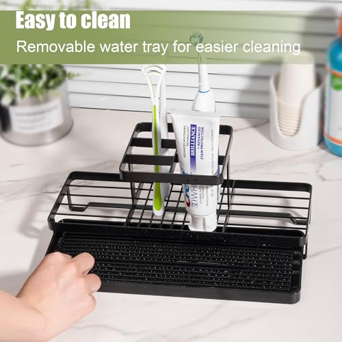 Toothbrush Holders for Bathrooms, Carbon Steel Tooth Brushing Holder Electric Toothbrush and Toothpaste Organizer Bathroom Accessories for Countertop, Shower, Sink, 5 Slots, Matte Black - color: Black, size: Large
