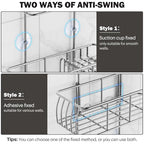 Epicano Anti-Swing Hanging Shower Caddy Stainless Steel 304, Over Head Shower Caddy Rustproof with hooks for Towels, Sponge and more, Chrome - color: Silver