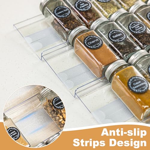 8-Pack Spice Drawer Organizer, Expandable Acrylic Seasoning Rack (13" to 26") with Anti-Slip Mat, Kitchen Spice Rack Holds up to 56 Jars (Jars Not Included) - size: 8-Pack