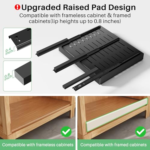 Pull out Cabinet Organizer, Wider Expandable(14"-24") Heavy Duty Slide out Drawers Fixed with Adhesive Nano Film for Pots and Pans, Roll out Shelf Storage for Kitchen Base Organization 2-Pack - color: Black, size: 21"D×14"-24"W(2 Pack)