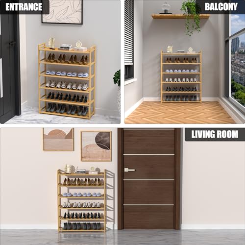 6-Tier Bamboo Shoe Rack, Free Standing Shoe Racks for Entryway & Closet, Holds up to 18-24 Pairs of Shoes 26.8" x 37.4" x 9.1" - size: 6-Tier-A