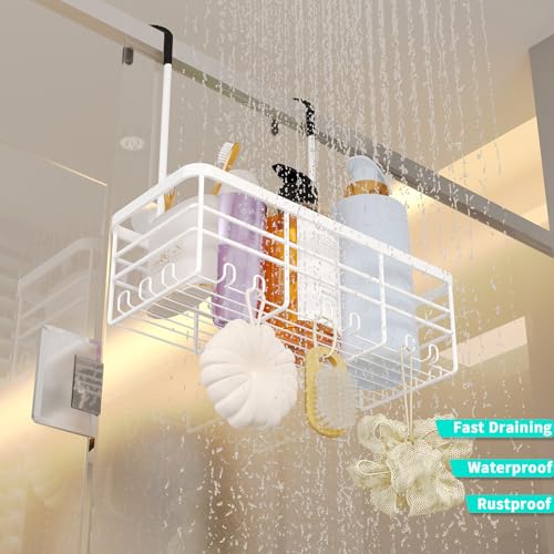 HapiRm Hanging Shower Caddy Organizer - No Drilling Shower Organizer with Hooks, Rustproof & Waterproof 304 Stainless Steel Bathroom Shelves - White (1 Basket) - color: White- 1 Basket