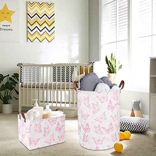 CLOCOR Pink Laundry Basket,Waterproof Nursery Hamper for Baby Girl ,Collapsible Storage Baskets for Girls Bedroom,Kids Toys Storage Bin,Room Decor,Gift Basket（Pink Butterfly - color: Pink Butterfly