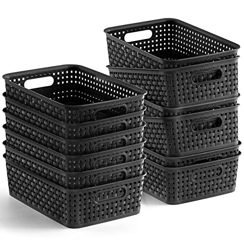 [ 12 Pack ] Plastic Storage Baskets, Small Pantry Organization and Storage Bins, Household Organizers for Laundry Room, Bathrooms, Kitchens, Cabinets, Countertop, Under Sink or Shelves, Black - color: Black
