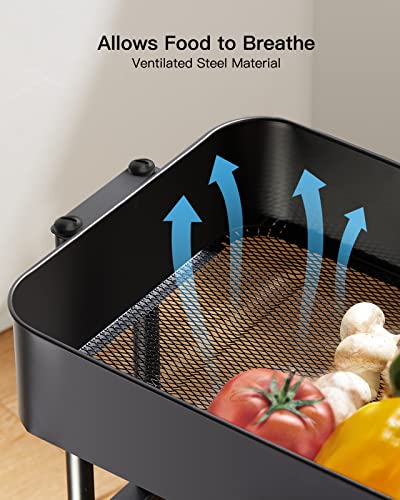 Pipishell 3 Tier Metal Rolling Utility Cart, Heavy-Duty Storage Rolling Cart with 2 Lockable Wheels, Multifunctional Mesh Organization Utility Cart for Kitchen Dining Room Living Room (Black) - color: Black, size: 3 Tier