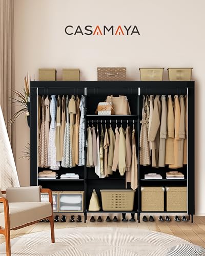 CASAMAYA Portable Closet, 81.1 Inch Extra Large Capacity Wardrobe Closet with Cover, Clothes Storage Organizer with Shelves and 3 Hanging Rods, Easy to Assembly, Black PCT133B01 - color: Black, size: 81.1"L x 17.7"W x 78"H