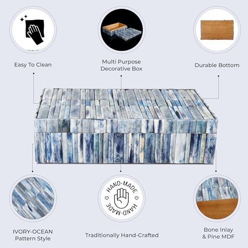 Handicrafts Home Decorative Storage Box 10x6 – Remote Organizer Box with Lid, Modern Decorative Keepsake Box, Boho Shelf Décor, Memory Box for Photos or Letters, Decorative Box for Table Décor - color: IVORY-OCEAN, size: 10x6x2.5 Inch