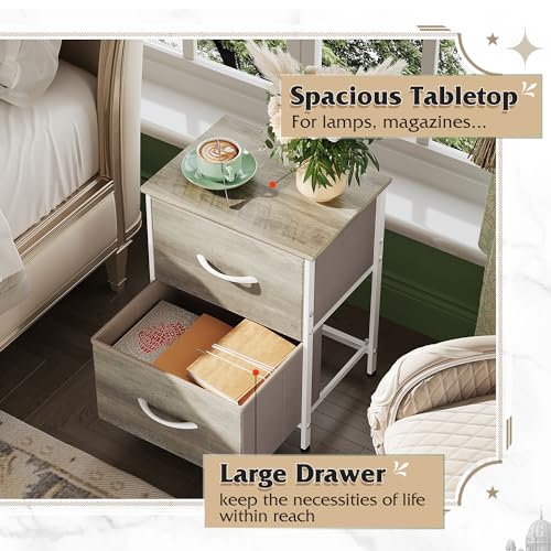 WLIVE Nightstand, 2 Drawer Dresser for Bedroom, Small Dresser with 2 Drawers, Bedside Furniture, Night Stand, End Table with Fabric Bins for Bedroom, Closet, College Dorm, Greige Oak - color: Greige Oak, size: 11.8"D x 15.7"W x 20.9"H