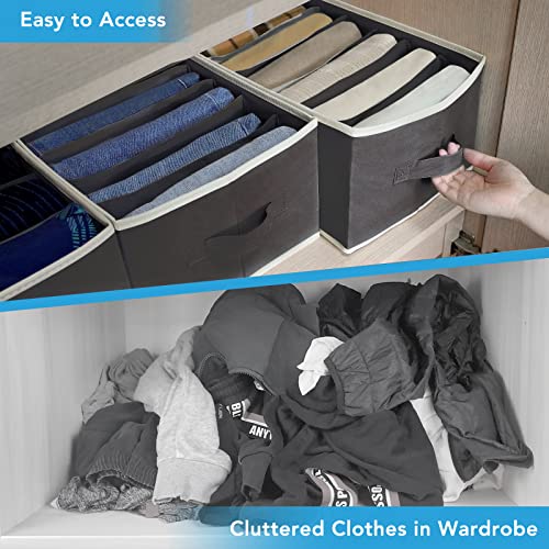 3 Pcs Large Size Wardrobe Clothes Organizers 6 Grids for Pants, Jeans, Sweater, T-shirt, Dress Stackable Closet Drawer Organizer Storage Bin Container with Sturdy Handles, Black - color: Black, size: 3 Pack