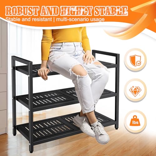 3-Tier Heavy Duty Metal Shoe Rack, 200 lbs Load Capacity Shoe Organizer with Reinforced Steel Tubes, No-Wobble Free Standing Shoe Shelf for Entryway, Closet, Bedroom, Dorm – Easy Assembly, Black - color: Black, size: 3Tier/19.7"H×28.7"W×9.8"D