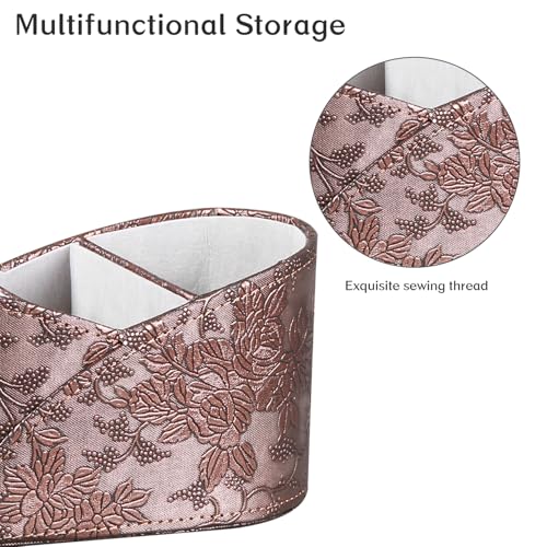 PU Leather TV Remote Control Holder, 3 Compartments Remotes Caddy for DVD, Blu-Ray, Media Player, Heater Controllers,Bedside Table Desk Organizer and Accessories Storage for Living Room Nightstand - color: Antique Embroidery