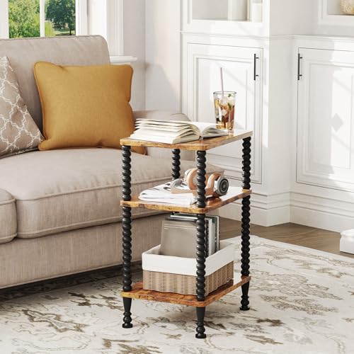 Side Table, 3-Tier Small End Table, Tall Accent Table with Storage Shelf for Small Spaces, Bedroom, Living Room, Farmhouse, Rustic Brown - color: Rustic Brown, size: 3-Tier