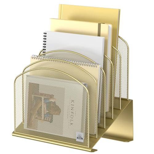 Delifox Inclined Desk File Organizer,Vertical File Folder Holder Stand Metal Rack File Sorter for Office Classroom Desktop Organization - color: Gold, size: 1Pack