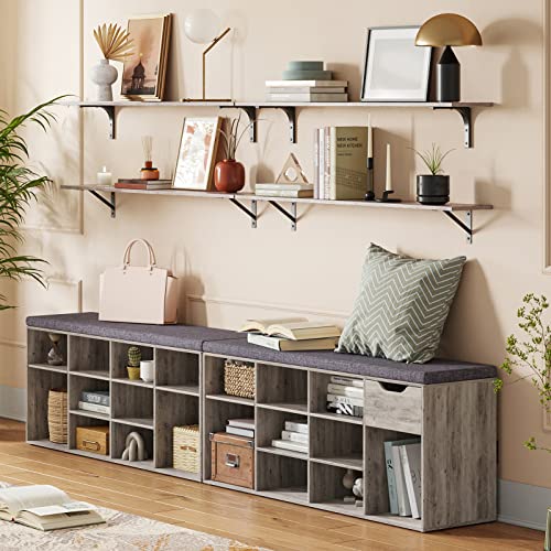 DINZI LVJ Long Wall Shelves, 39.4Inch Wall Mounted Shelves Set of 2, Easy-to-Install, Wall Storage Ledges with Sturdy Metal Brackets for Living Room, Bathroom, Bedroom, Kitchen, Greige - color: Greige, size: 39.4 Inch