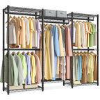 SONGMICS Heavy-Duty Clothes Rack, Garment Rack, Portable Closet, 68.7-Inch Wide Clothing Rack with Adjustable Mesh Shelves and Hanging Rails, Ink Black ULGR433B01 - color: Ink Black, size: 68.7"L x 76"H, style: Without Fabric Cover