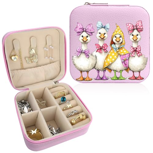 Duck Pattern Portable Print Jewelry Box, 1pcs Pink Compact Jewelry Box Travel Jewelry Case Travel Case Organizer Bag Storage Box Jewelry Holder For Necklace Earrings Rings Bracelet Y12 - color: Duck 3
