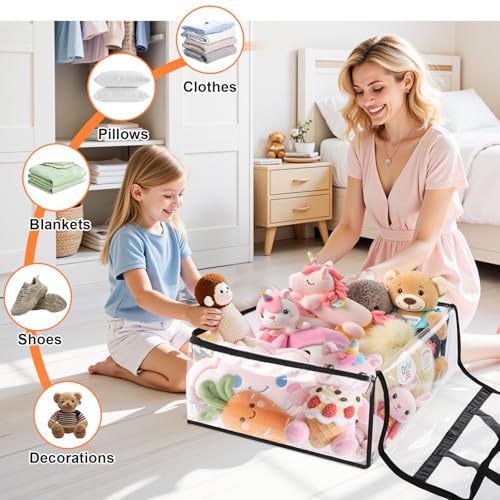 SpaceTrove Clear Clothes Storage Bags, 6 Pack Closet Organizers and Under Bed Storage Containers, Foldable Moving Bags with Zippers for Comforter, Blanket, Bedding, Duvet, PVC Packing Bags 90L - size: 90L