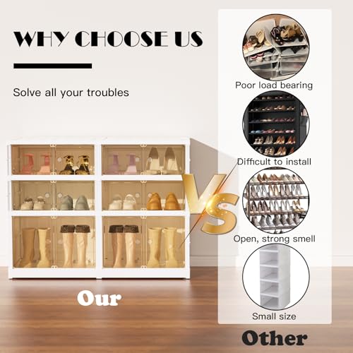 3-Tier Portable Shoe Rack Organizer for Closet, 12 Pairs Shoe Container Bins, Clear Plastic Collapsible Shoes Storage Box, Stackable Sneaker Storage Shoe Cabinet with Door - size: 3 Tiers - 12 Pairs