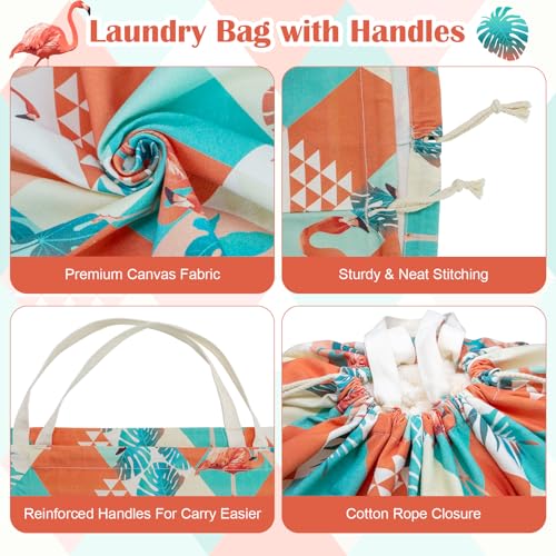 Canvas Laundry Bag 33"Wx 35"H, Thick Canvas Laundry Bag with Handles & Drawstring, Extra Large Heavy Duty Washable Basket Liner Hamper Liner Storage Sack (Pink Flamingo) - color: Pink Flamingo,1pc XL, size: XL 33"W x 35"H┃1 Pack