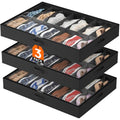 Lifewit Under Bed Shoe Storage Organizer 3 Pack(14 Shoes Cells), 4.3 Inches Profile Fabric Shoes Container Box with Clear Cover, Foldable Storage Bag with 2 Handles, Fits 21 to 42 Pairs - style: 14 Shoes Cells