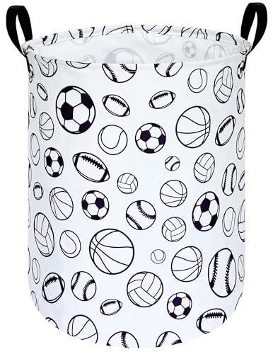 KUNRO Kids Laundry Hamper Clothes Gift Basket Storage Laundry Baskets Organizer Bin with Handles for Nursery Room (Sports ball) - color: Sports ball