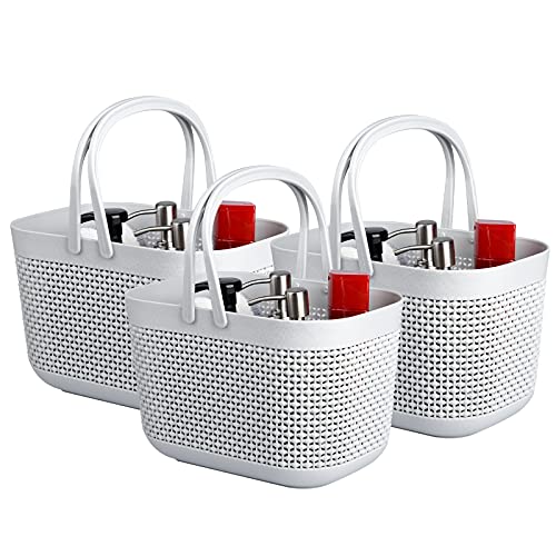 UUJOLY Plastic Organizer Storage Baskets with Handles, Shower Caddy Bins Organizer for Bathroom and kitchen (3 Pack, Grey) - color: Grey, size: 3 Pack