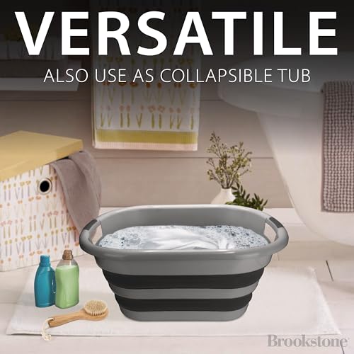 BROOKSTONE Collapsible Laundry Basket Set, Modern Medium Collapsible Basket Set, Comfort Non-Slip Grip Handles, Minimalist Space Saving Design, Portable Pop-Up Hamper, BPA FREE, Dark Grey, 2 PACK - color: Dark Grey, size: Regular - Two Pack