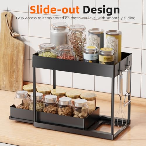 Simple Trending Under Sink Organizer 2 Pack, Sink Pull-Out Sliding Storage Cabinet, 2-Tier Under Shelf Organizer for Kitchen Bathroom, Black - color: Black, size: 2 pack
