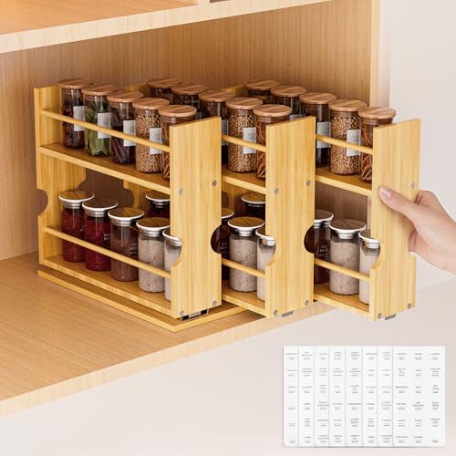 Jolitac Bamboo Pull Out Spice Rack for Cabinet, Slide Out Drawers, Space-Saving Seasoning Kitchen Pantry Sliding Vertical Organization, Easy to Install, 9.1" Wide, 3 Drawers(1.85" Wide), 2-Tier - size: 9.1" Wide, 3 Drawers(1.85" Wide), 2-Tier