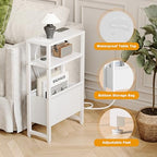 Narrow Side Table with Charging Station Slim End Table Sofa with Magazine Rack, Bedside Table for Small Spaces, 3 Tier Nightstand for Living Room Couch, Bedroom White LET503WE - color: White