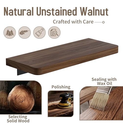 Danpoo 12 inch Solid Walnut Floating Shelf - Versatile Wall Shelf for Kitchen, Bathroom, Office, Displaying Books, Decor, and Plants - color: Black, size: 12 inch