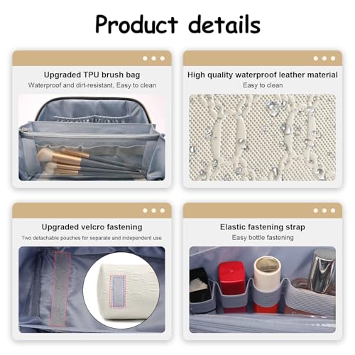 BOYATU Travel Makeup Bag for Women: Cosmetic Organizer Bag with Compartments - Leather Make up Bags Set of 3 (G-2-White) - color: G-2-White
