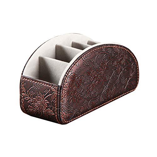 Leather Remote Control Holder,Universal TV Remote Organizer with 5 Compartments,Desktop or Bedside Table Organizer for DVD,Blu-Ray,Gaming and Streaming Remotes,Glasses and Accessories(Antique) - color: Antique