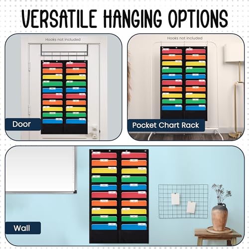 Essex Wares - 20 Pocket File Pocket Chart, Black, 28" Wide x 46" Tall - Versatile Wall Hanging File Folder Organizer for Classroom, Office, Home, and More - Wall Folder Organizer - 20 Pockets - size: 20 Pocket