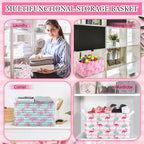 Geelin 3 Pcs Flamingo Baskets Summer Storage Basket for Gifts Collapsible Waterproof Canvas Cute Storage Bin Organizer with Handles for Book Closet Shelf Nursery Decor - style: Flamingo
