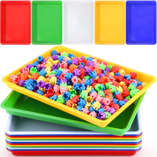 Maitys 15 Pcs Flat Plastic Trays 16.1 x 11.8'' Sensory Storage Tray Paper Stackable Classroom Bins for Office Home Organizer Arts and Crafts Supplies(Multicolor) - color: Multicolor