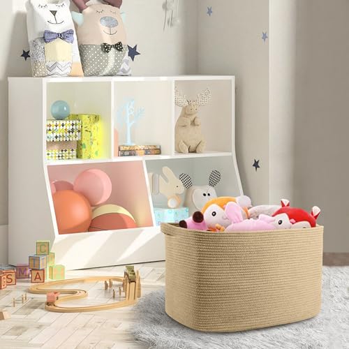 MEGASKET Large Jute Rectangle Rope Basket, 23.6" x 17" x 12" Blanket Storage for Living Room, Pool Towel Basket, Woven Baby Floor Laundry Hamper for Clothes, Toy Storage Bin, Bathroom Towel Storage - color: Jute, size: 23.6"x17"x12
