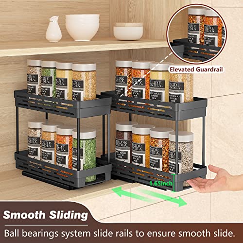2 Pack Pull Out Spice Rack Organizer for Cabinet, Slide Out Spice Racks Organizer, Spice Cabinet Organizers, Cabinet Size Need:12'' Highx11'' Deepx5'' Wide,Hold 10 Spice Jar Each Tier-2Tier, Black - color: Black, size: 2 Pack