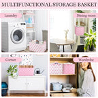 Geelin 3 Pcs Pink Bow Storage Baskets, Foldable Cute Pink Storage Bins with Handles, Coquette Preppy Girly Organizer Boxes for Closet Shelf Nursery Bedroom Decorative Room Decor - style: Pink Bow