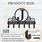 Metal Letter J Key Holder for Wall, Decorative Metal Key Holder Wall Mount, Key Hooks Coat Rack Monogram Wall Decor, Perfect for Bathroom, Living Room, Kitchen, Anniversary Housewarming Gift - style: J
